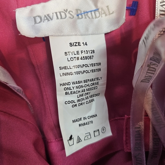 David’s Bridal Strapless Beaded Formal Dress Size 14 Magenta F13128 Bubble Hem - Picture 6 of 9